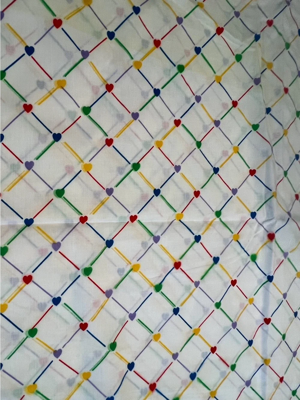 🔴Vintage New Multicolor Diamond Heart Full Flat Sheet Sear’s Young At Heart